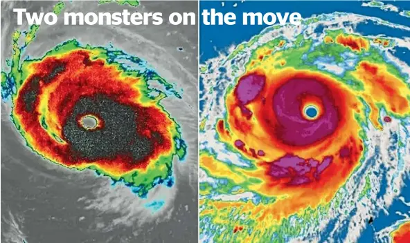  ?? NOAA/HIMAWARI8 ?? Hurricane Florence and Super Typhoon Mangkhut are both nearing landfall and this weekend is crunch time for people in the US and Asia.