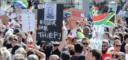  ??  ?? Thousands of people in Cape Town came out in front of Parliament and in the CBD yesterday to protest against President Jacob Zuma. This was one of the biggest public marches in recent years with an estimate of at least 25 000 people.