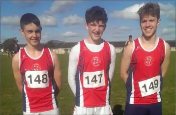  ??  ?? Tadgh Kearney, Conall Quinn and George Maas of Dundalk St Gerard’s AC at the Louth cross country championsh­ips at DKIT.