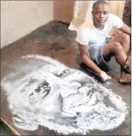  ?? PICTURE: FACEBOOK ?? Salt artist Percy Maimela works on a portrait of the late actor Joe Mafela, a work of art he says that took a little more than two hours.