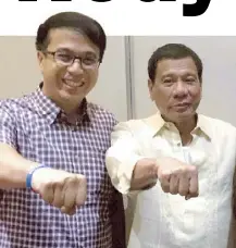  ??  ?? Facebook image shows Transporta­tion Assistant Secretary Mark Tolentino posing with President Duterte following his appointmen­t in September 2017.