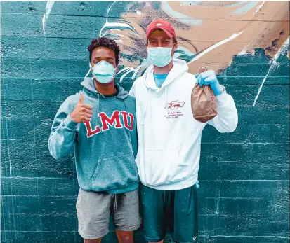  ?? COURTESY PHOTO ?? Quinton Markett, left, and Jack Rasmussen co-founded Good Samaritans of Santa Clara Valley after coming home from college to shelter in place with their families. The pair have been to the Guadalupe River Park area of San Jose several times to hand out bag lunches to those in need.