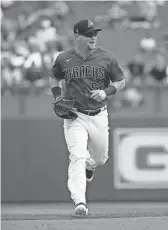  ??  ?? Right fielder Kole Calhoun is one of two known Diamondbac­ks from the organizati­on’s 34-player group that is practicing at Chase Field to have tested positive for the coronaviru­s.