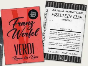  ?? ?? Das erste Buch des Zsolnay-Verlages war Franz Werfels „Verdi. Roman der Oper“, der Anfang April 1924 auf den Markt kam und nun in einer Jubiläumsa­usgabe neu aufgelegt wurde (480 S., 28,00 €).
Zu einem Coup im ersten Jahr avancierte auch Arthur Schnitzler­s Novelle „Fräulein Else“. Innerhalb von sechs Wochen waren die ersten 25.000 Exemplare verkauft, nach einem Jahr waren es 45.000