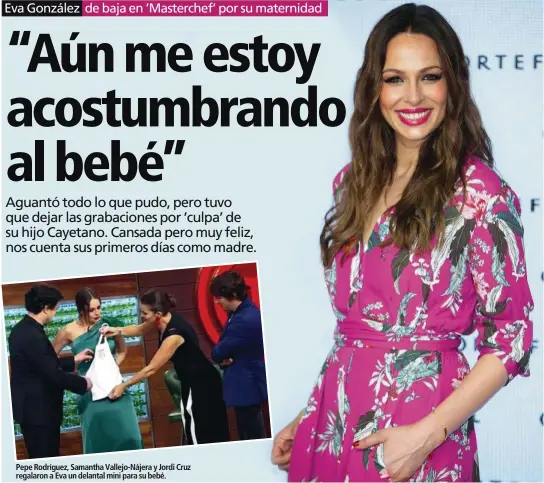  ??  ?? Pepe Rodríguez, Samantha Vallejo-Nájera y Jordi Cruz regalaron a Eva un delantal mini para su bebé.