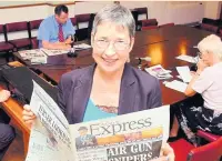  ??  ?? ●●Ann Coffey reading the Stockport Express onto tapes for the blind