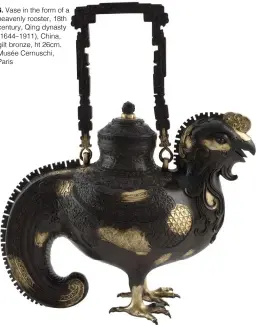  ??  ?? 6. Vase in the form of a heavenly rooster, 18th century, Qing dynasty (1644–1911), China, gilt bronze, ht 26cm. Musée Cernuschi, Paris