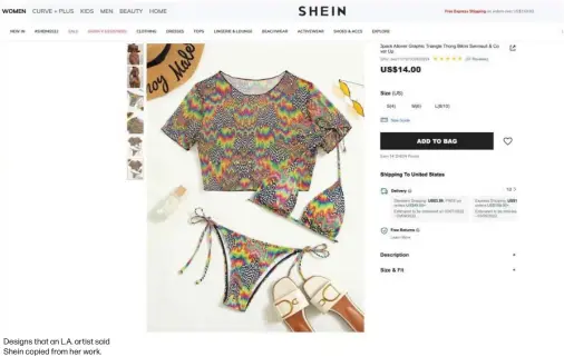  ?? ?? Designs that an L.A. artist said Shein copied from her work.