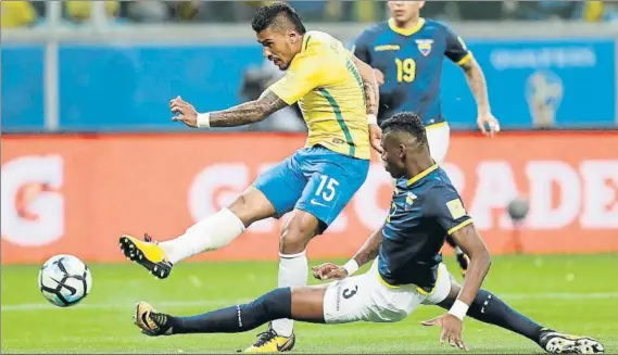  ?? FOTO: EFE ?? Paulinho marcó un gol el jueves ante Ecuador A sus 29 años está respondien­do de forma sensaciona­l a la confianza de Tite, que le recuperó para la selección cuando sustituyó a Dunga