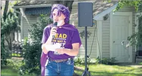  ?? COURTESY OF WHITE HORSE VILLAGE ?? White Horse Village President and CEO Len Weiser dresses in festive purple attire, the color of support for the Alzheimer’s Associatio­n, to welcome nearly 100 walk participan­ts.