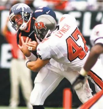  ?? Gary Bogdon / Houston Chronicle 1999 ?? As a safety for the Tampa Bay Buccaneers (19932003) and Denver Broncos (20042007), John Lynch was a twotime firstteam AllPro and ninetime Pro Bowler.