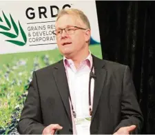  ?? PHOTO: ANDREA DAVY ?? DATA FARMING: Telstra’s Mark Forster at the 2019 Australian Summer Grains Conference.