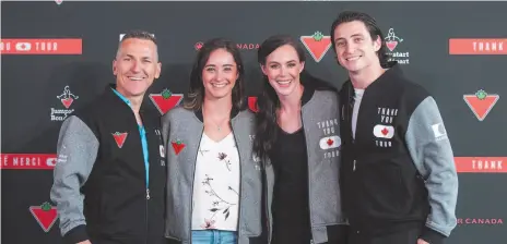  ?? CP FILE PHOTO ?? Skaters Elvis Stojko, Kaetlyn Osmond, Tessa Virtue and Scott Moir pose for a photo in Toronto on July 10. They will be part of the Thank You Canada Tour, coming to CN Centre tonight.