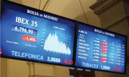  ?? Photograph: Ana Bornay/EPA ?? Madrid’s Ibex Index Stock dropped by 1.4% on Monday 26 October.