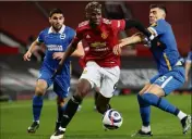  ?? (Photo AFP) ?? Paul Pogba a été décisif lors de la victoire contre Brighton et Neal Maupay.