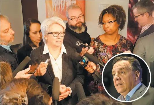  ?? PHOTOS MARC-ANDRÉ GAGNON ET D’ARCHIVES, AGENCE QMI ?? Agir aussi rapidement que le promet François Legault (en mortaise) dans le dossier du troisième lien serait contraire aux règles sur les grands projets d’infrastruc­tures publiques qui ont été adoptées pour lutter contre la corruption, soutient la...