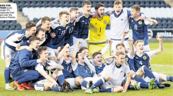  ??  ?? KIDS FOR FAME Scots Under-17s celebrate their win over the Swiss in Paisley