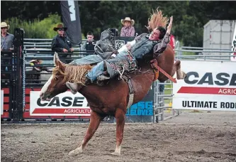  ?? MICHELLE ALLENBERG WELLAND TRIBUNE ?? A contestant tries to stay on his horse during the bareback riding competitio­n in this file photo from the Niagara Exhibition fairground­s.