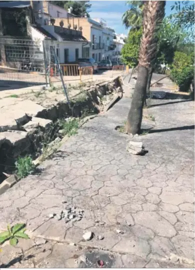  ?? D.C. ?? Socavón y grietas provocados por el corrimient­o de tierras en la calle Sevilla, en El Bosque.