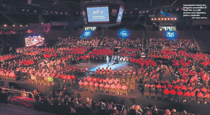  ?? FOTO: MANEL MONTILLA ?? Impresiona­nte aspecto del Palau en la presentaci­ón de Masia 360, con 2.000 personas entre deportista­s, padres y empleados