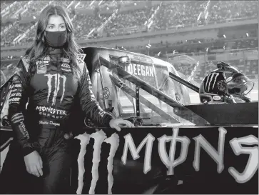  ?? Jared C.tilton / Getty Images /TNS ?? Hailie Deegan waits on the grid prior to the NASCAR Camping Worldtruck Series Nextera Energy 250 at Daytona Internatio­nal Speedway on Feb. 12, in Daytona Beach, Florida.