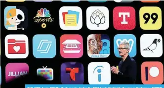  ?? —AFP ?? SAN JOSE: Apple CEO Tim Cook speaks during the 2018 Apple Worldwide Developer Conference (WWDC) at the San Jose Convention Center.