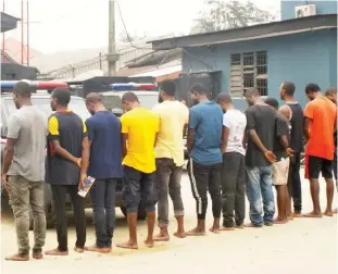  ?? Photo: NAN ?? Suspected oil thieves being paraded by officials of the Nigeria Security and Civil Defence Corps in Port Harcourt on Wednesday