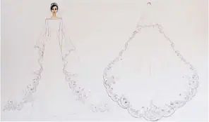  ??  ?? THE LOOK One of designer Clare Waight Keller’s sketches for Meghan Markle’s wedding dress