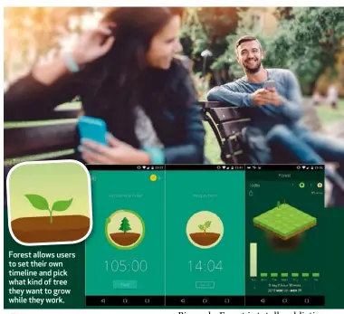  ??  ?? Forest allows users to set their own timeline and pick what kind of tree they want to grow while they work.
