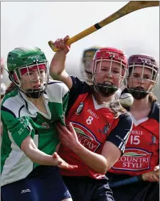  ??  ?? Niamh Ogilvie of St. Mary’s battling for the ball with Clodagh Carroll (St. Angela’s).