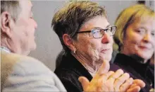  ?? JASON BAIN EXAMINER ?? Longtime Peterborou­gh County Coun. Mary Smith, outgoing mayor of Selwyn Township, is applauded after providing parting words near the end of the final meeting of the current council on Wednesday.