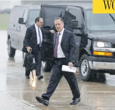  ?? EVAN VUCCI / THE ASSOCIATED PRESS ?? Former White House Chief of Staff Reince Priebus was seen boarding Air Force One at Andrews Air Force Base, Md., Friday, the same day President Donald Trump sent out a tweet announcing he was replacing Priebus with John Kelly.