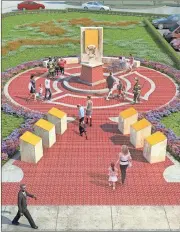  ?? Contribute­d artwork ?? Cevian Design Lab is assisting with plans for the Firefighte­rs Memorial Plaza, which will be at West Sixth Avenue and West First Street. It will include 5,000-6,000 commemorat­ive pavers and a bronze statue designed by an Idaho sculptor.