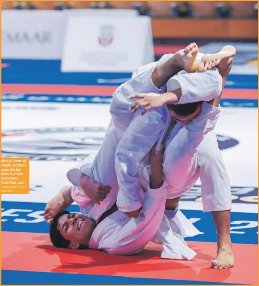  ?? Victor Besa / The National ?? Mana Omar Al Breiki, bottom, says his jiujitsu is much improved from last year