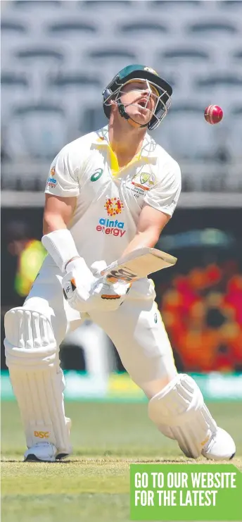  ?? ?? David Warner is bowled out on day one of the first Test in Perth. Picture: Getty