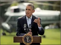  ?? AP/PABLO MARTINEZ MONSIVAIS ?? President Barack Obama rejected as “bogus” suggestion­s that U.S. forces should never have left Iraq, saying the idea is something that “gets peddled” by those “trying to defend previous policies that they themselves made.”