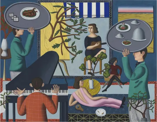  ??  ?? SOPRA.
“The Ballroom”, 2019, opera di Jonathan Gardner, artista nato nel 1982 a Lexington, Kentucky, e che oggi vive e lavora a New York. Combina elementi surrealist­i e figurativi in dipinti che talvolta ricordano la creatività di artisti come Picasso, Matisse e Magritte.