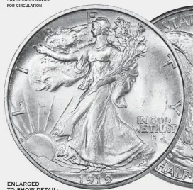  ?? ?? SILVER: one of the last
silver coins minted for circulatio­n
ENLARGED TO SHOW DETAIL: year varies 1916-1947