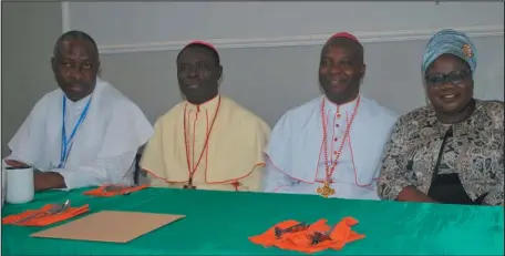  ??  ?? L-R: Chaplain, Chapel of Christ, Yaba College of Technology, Very Revd Olumuyiwa Awe, Bishop, Diocese of Ereko, Lagos, Rt Revd Olukayode Adeogun, Host Bishop, Rt. Revd Isaac Ayobami Olawuyi; and his wife, Sister Funmilayo Olawuyi, at the 2017 Annual...