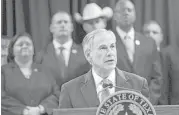  ?? Marie D. De Jesús / Houston Chronicle ?? Gov. Greg Abbott announces that his office will provide $500,000 in new funding to increase Texas Anti-Gang Center resources in the Houston area during a news conference last week in Houston.