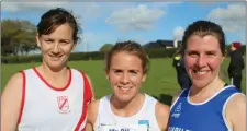  ??  ?? The first three women home (from left): Christine Stone (D.M.P., third), Sharon Cloney (Kilmore, first), Ciara Bowe (S.B.R., second).