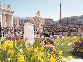  ?? AP ?? Flores. El Papa, el miércoles, tras la audiencia general en el Vaticano.