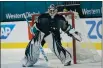  ?? JEFF CHIU — THE ASSOCIATED PRESS FILE ?? San Jose Sharks goaltender Devan Dubnyk competes against the Vegas Golden Knights in San Jose on Saturday, March 6.