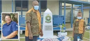  ?? ?? Sakaraia Talatu and son Jacob Talatu during the Police Remembranc­e Day at the Labasa Police Station on September 29,2021. (Inset: The late Constable Mereseini Adimaisalu­salu).