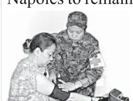  ?? FILE PHOTO ?? A police paramedic checks the blood pressure of businesswo­man Janet Lim Napoles while she was imprisoned at the Fort Sto. Domingo in Sta. Rosa, Laguna.