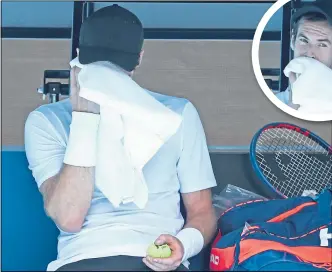  ??  ?? No tears this time – Andy Murray wipes sweat away during practice yesterday