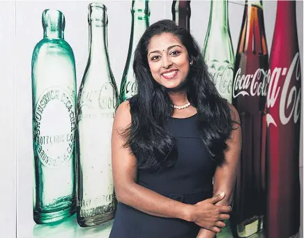  ??  ?? Coca- Cola’s Sandhya Pillay says while Kiwis are already consuming fewer sugar- sweetened drinks each year, obesity rates in New Zealand are still climbing.