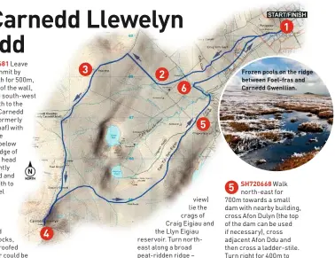  ??  ?? 1 3 Frozen pools on the ridge between Foel-fras and Carnedd Gwenllian. 2 6 5 4