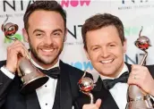  ??  ?? Gongs: Ant and Dec at last year’s awards