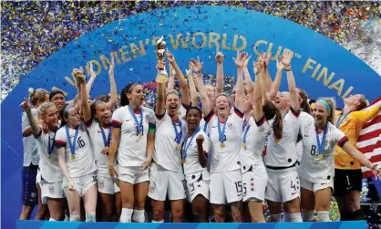  ?? Photograph: Bernadett Szabó/Reuters ?? The US women’s national team celebrate winning the Women’s World Cup earlier this month.